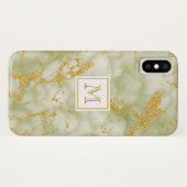 グリーンエレガントマーブルモノグラムフェイク金ゴールドグリッター Case-Mate iPhoneケース (裏面(横))