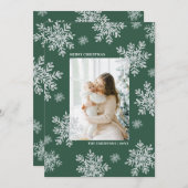 グリーンエレガントメリークリスマススノーフレークカード (正面/裏面)