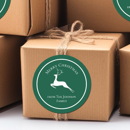 グリーンエレガントメリークリスマストナカイカスタムギフト ラウンドシール
