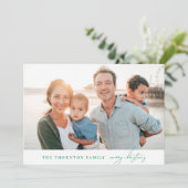 グリーンエレガントメリークリスマスフォトコラージュ シーズンカード (スタンド正面)