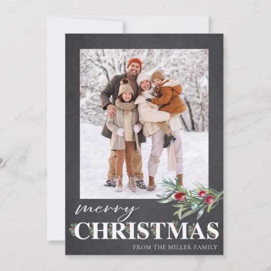 グリーンエレガントメリークリスマスホリデーフォトカード シーズンカード (正面)