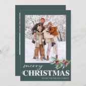 グリーンエレガントメリークリスマスホリデーフォトカード シーズンカード (正面/裏面)