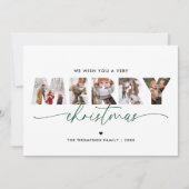 グリーンエレガントメリークリスマス写真コラージュ シーズンカード (正面)