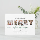 グリーンエレガントメリークリスマス写真コラージュ シーズンカード (スタンド正面)