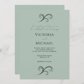 グリーンエレガントモダン結婚式招待状 招待状 (正面/裏面)