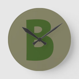 グリーンエレガントモノグラムイニシャルレター ラウンド壁時計