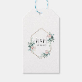 グリーンエレガントモノグラムユーカリ結婚プス ギフトタグ