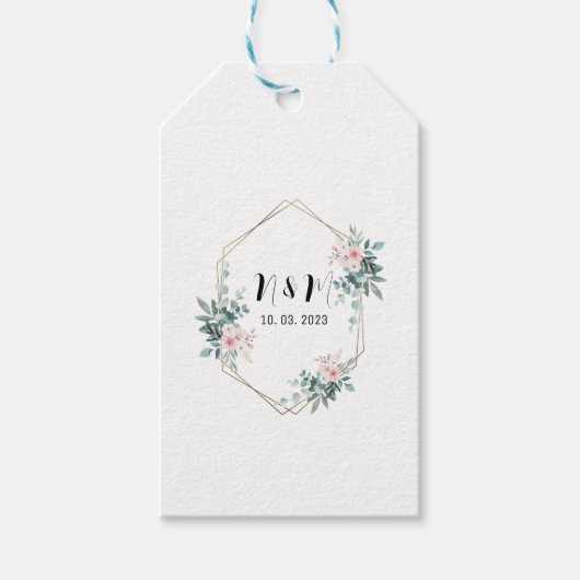 グリーンエレガントモノグラムユーカリ結婚プス ギフトタグ (正面)