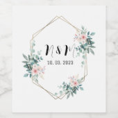 グリーンエレガントモノグラムユーカリ結婚プス ワインラベル (シングルラベル)