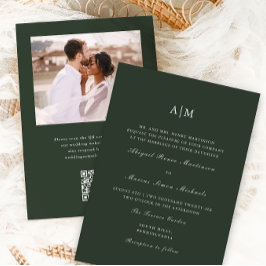 グリーンエレガントモノグラムQR Rsvp写真結婚s 招待状