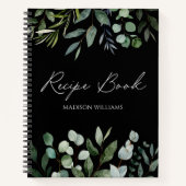グリーンエレガントユーカリパーソナライズされたレシピ本 ノートブック (正面)