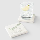 グリーンエレガントユーカリプタスリーフブランチ社名 ストーンコースター (横)