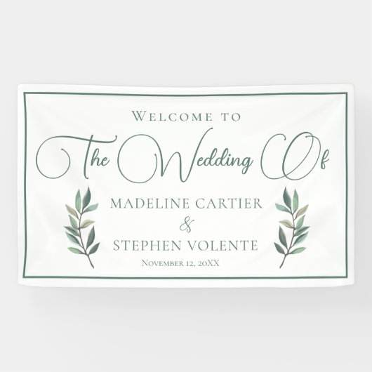 グリーンエレガントユーカリプタスリーフ秋の結婚式ウェルカム 横断幕 (横)