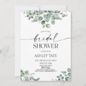 グリーンエレガントユーカリ植物ブライダルシャワー 招待状 (正面)