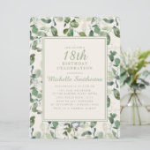 グリーンエレガントユーカリ葉ス18誕生日 招待状 (スタンド正面)