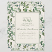 グリーンエレガントユーカリ葉ス90誕生日 招待状 (正面/裏面)