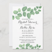 グリーンエレガントユーカリ葉ブライダルシャワーカード 招待状 (正面)