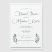 グリーンエレガントユーカリ葉モダンブライダルシャワー マグネット招待状 (正面)