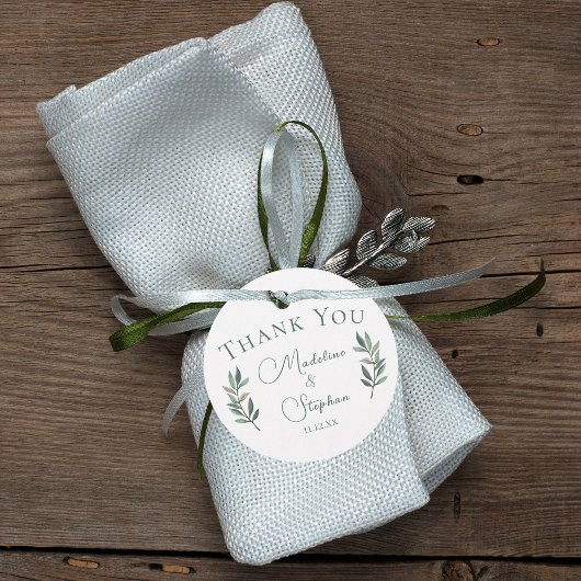 グリーンエレガントユーカリ葉秋の結婚式パーティー フェイバータグ