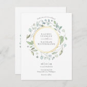 グリーンエレガントリモダンーガーランド金ゴールド結婚ズ インビテーションポストカード (正面/裏面)