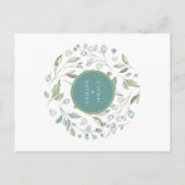 グリーンエレガントリモダンーガーランド金ゴールド結婚ズ インビテーションポストカード (裏面)