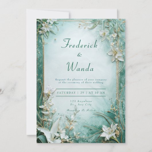 グリーンエレガントリリーフローラ結婚式招待状 招待状 (正面)