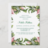 グリーンエレガントリースピンクブドブランチ&バブリー 招待状 (正面)