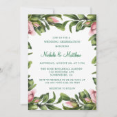 グリーンエレガントリースピンクブ結婚ドお祝い 招待状 (正面)