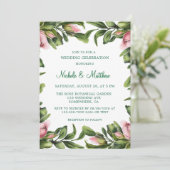 グリーンエレガントリースピンクブ結婚ドお祝い 招待状 (スタンド正面)