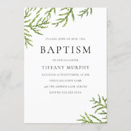 グリーンエレガントリーフボーイまたはガールバプテスマ招待状 招待状