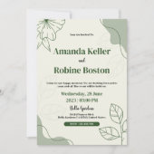 グリーンエレガントリーフミニマル結婚式招待状 招待状 (正面)