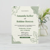 グリーンエレガントリーフミニマル結婚式招待状 招待状 (スタンド正面)