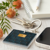 グリーンエレガントレザー、ダイヤモンド、モノグラム キーホルダー (正面右)