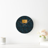 グリーンエレガントレザー、ダイヤモンド、モノグラム ラウンド壁時計 (ホーム)