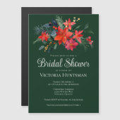 グリーンエレガントレッドクリスマスフローラブライダルシャワー マグネット招待状 (正面/裏面)