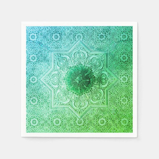 グリーンエレガントレースパターン紙ナプキンス スタンダードカクテルナプキン (正面)