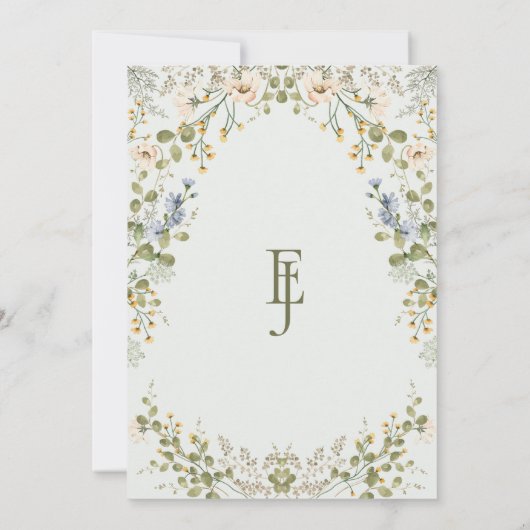 グリーンエレガントワイルドフラワーパステル結婚ズ 招待状 (裏面)