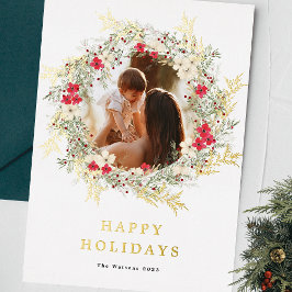 グリーンエレガントワン写真楽しいクリスマス金ゴールド 箔シーズンカード