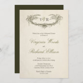 グリーンエレガントヴィンテージフローリハーサルディナー 招待状 (正面/裏面)