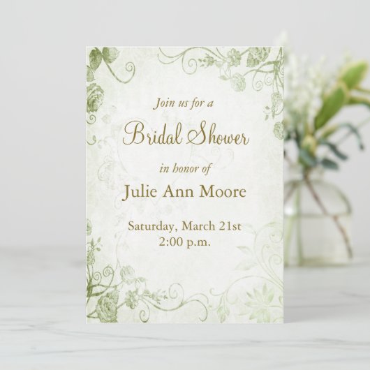 グリーンエレガントヴィンテージブライダルシャワー招待 招待状 (スタンド正面)