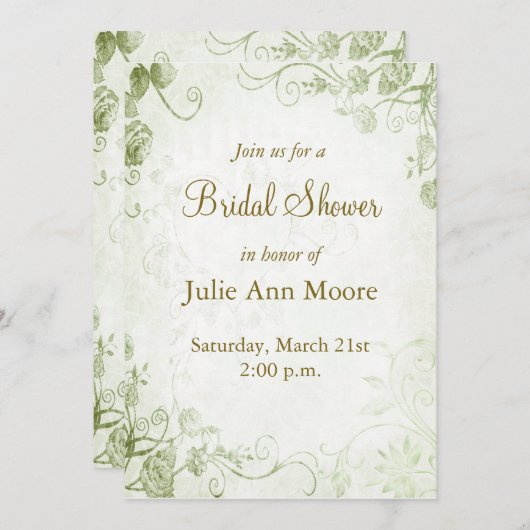 グリーンエレガントヴィンテージブライダルシャワー招待 招待状 (正面/裏面)