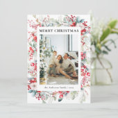 グリーンエレガントヴィンテージベリーのクリスマスフォト シーズンカード (スタンド正面)