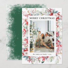 グリーンエレガントヴィンテージベリーのクリスマスフォト シーズンカード