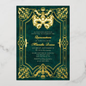 グリーンエレガント仮装マスクキンセアニェラ 箔招待状 (正面)