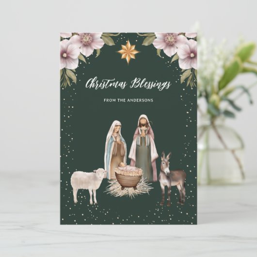 グリーンエレガント出生クリスチャンクリスマスカード シーズンカード (スタンド正面)