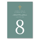 グリーンエレガント宗教十字少年ファースト・コミュニオン テーブルナンバー (正面)