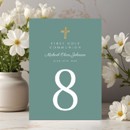 グリーンエレガント宗教十字少年ファースト・コミュニオン テーブルナンバー