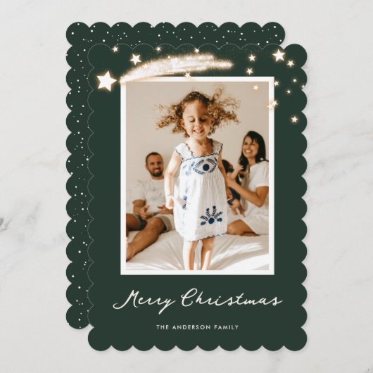 グリーンエレガント星空の写真メリークリスマスカード シーズンカード (正面/裏面)