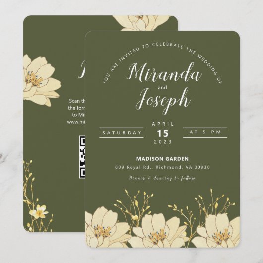 グリーンエレガント王室の結婚式招待状 招待状 (正面/裏面)