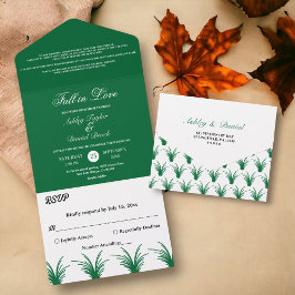 グリーンエレガント素朴グラスボホシック秋の結婚式 オールインワン招待状